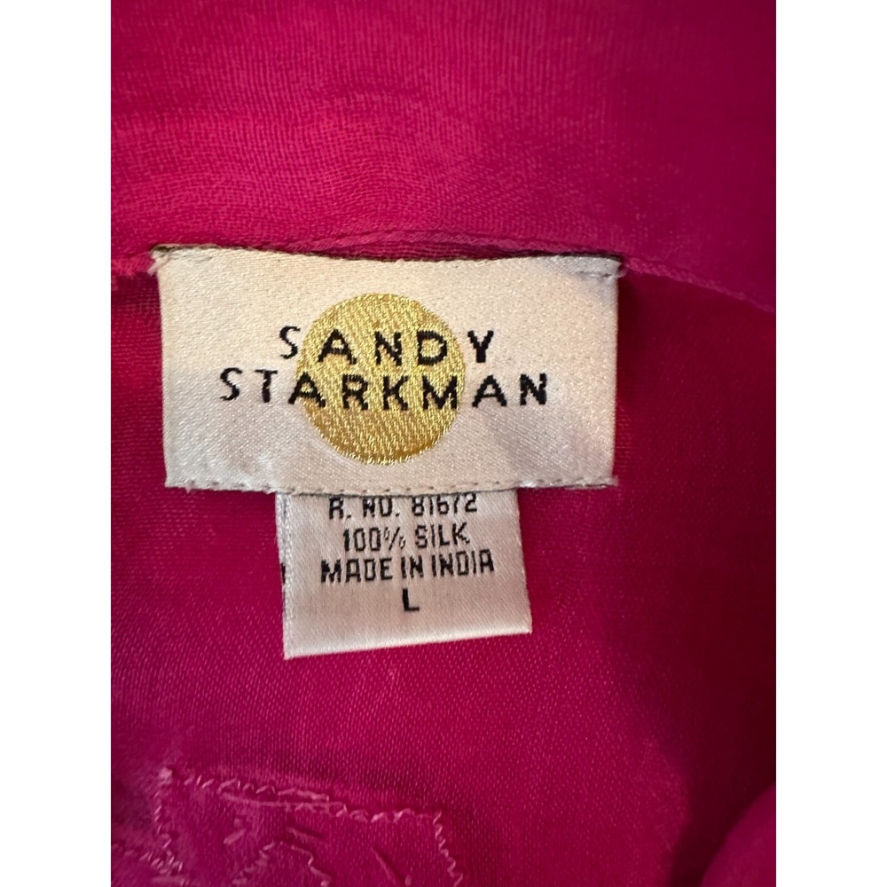 Sandy Starkman Womens Button Up Sheer Blouse Large Pink Embroidered Applique - Picture 2 of 16